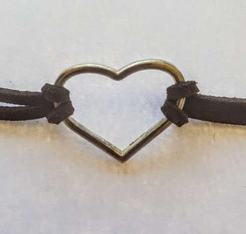 Brown Leather Strap Bracelet with Heart & Extender Chain