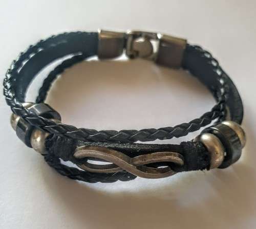 Men's Trendy Black Leather Layered Infinity Bracelet