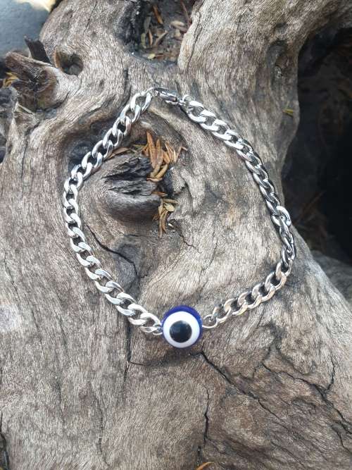 Stainless steel bracelet with traditional blue evil eye