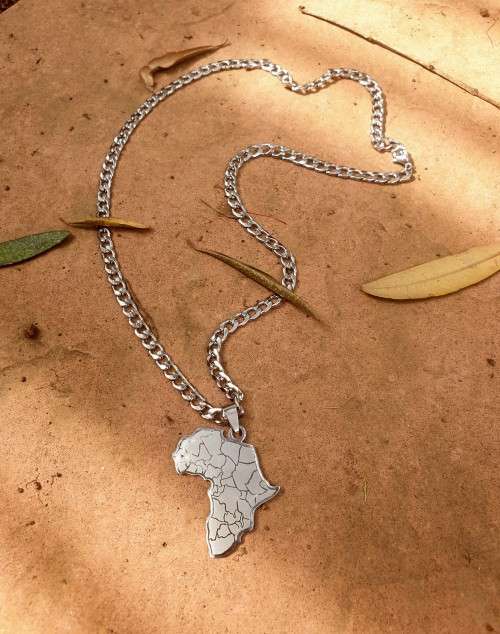 Solid stainless steel chain necklace with the map of Africa pendant