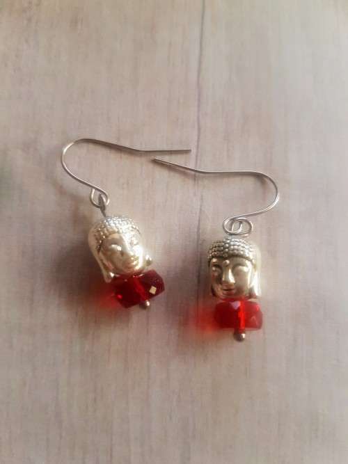 Boho Buddha earrings with red crystal style beads