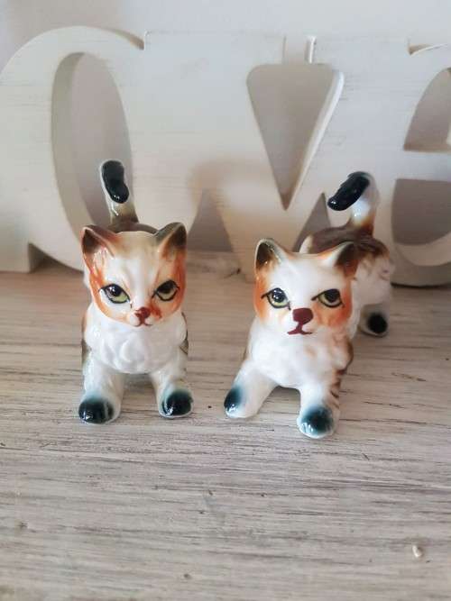 Vintage cat ornaments  Bone china - Taiwan 2 available, slightly different in their faces, legs, tai