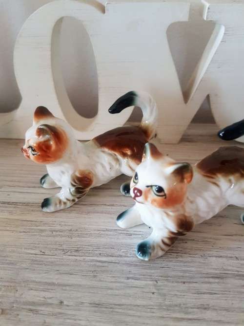 Vintage cat ornaments  Bone china - Taiwan 2 available, slightly different in their faces, legs, tai