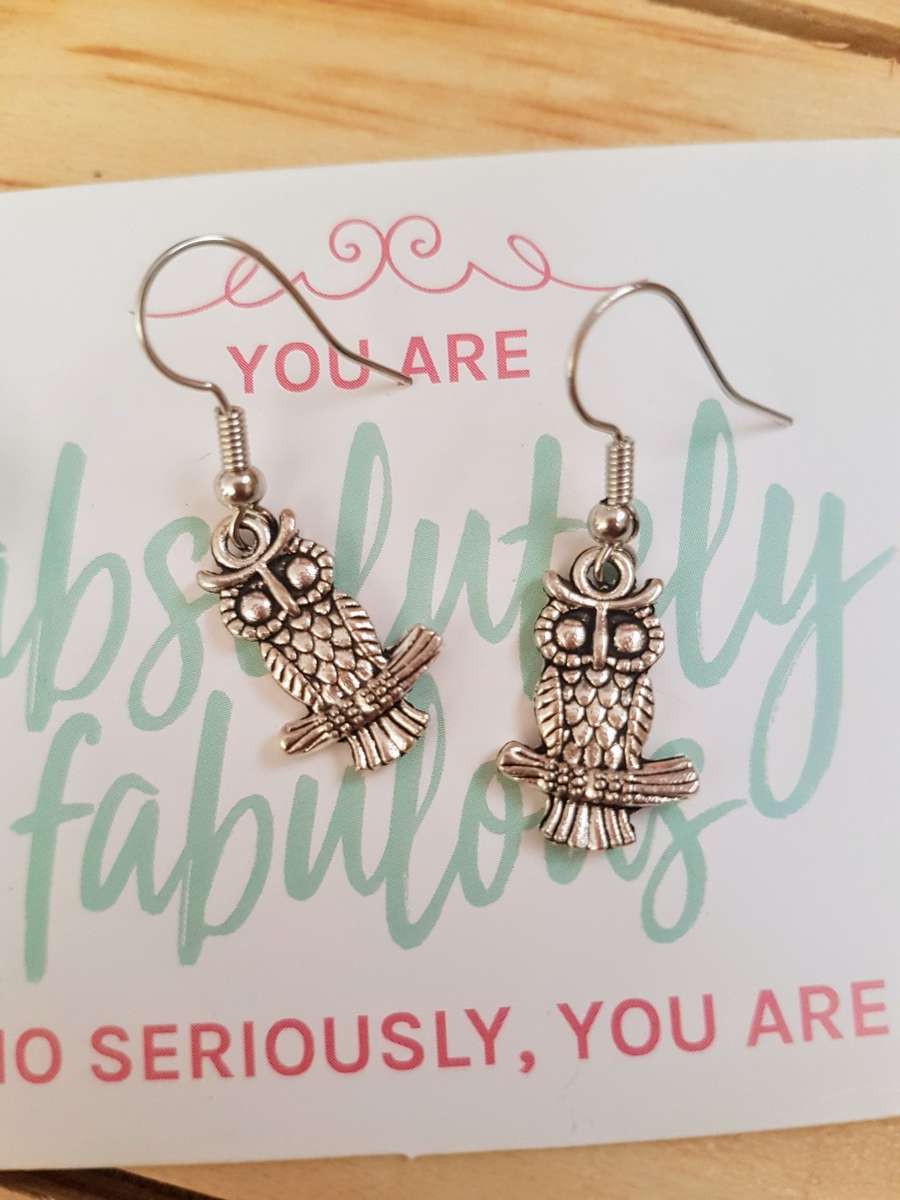 Silver tone fashion earrings with owl charms