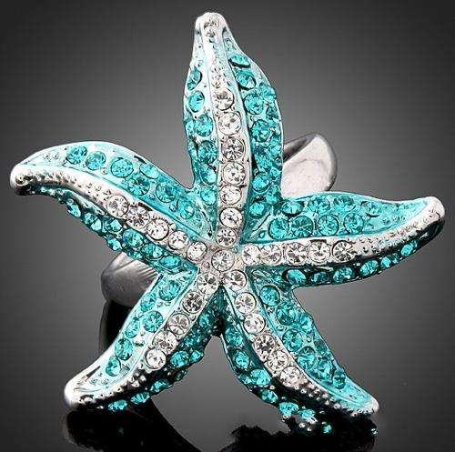 Fashion 18K White GP Starfish Ring Use Multicolour Swarovski Austrian Crystal&Zircon