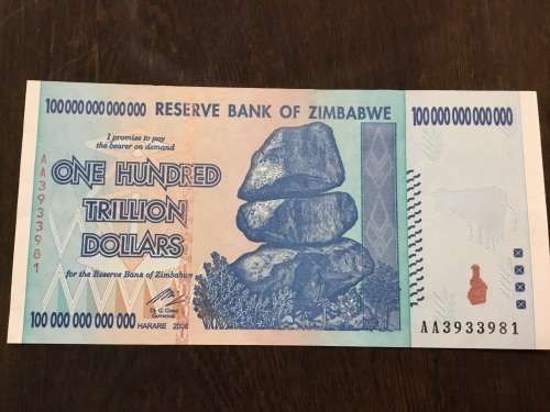 Zimbabwe 100 trillion dollar note unsurculated