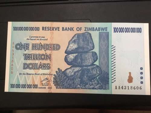 100 trillion zimbabwe dollar. Unc and AA number
