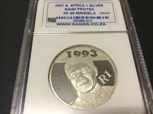 2007 S.A. Silver one Rand - Protea MANDELA (Sangs - PF66)