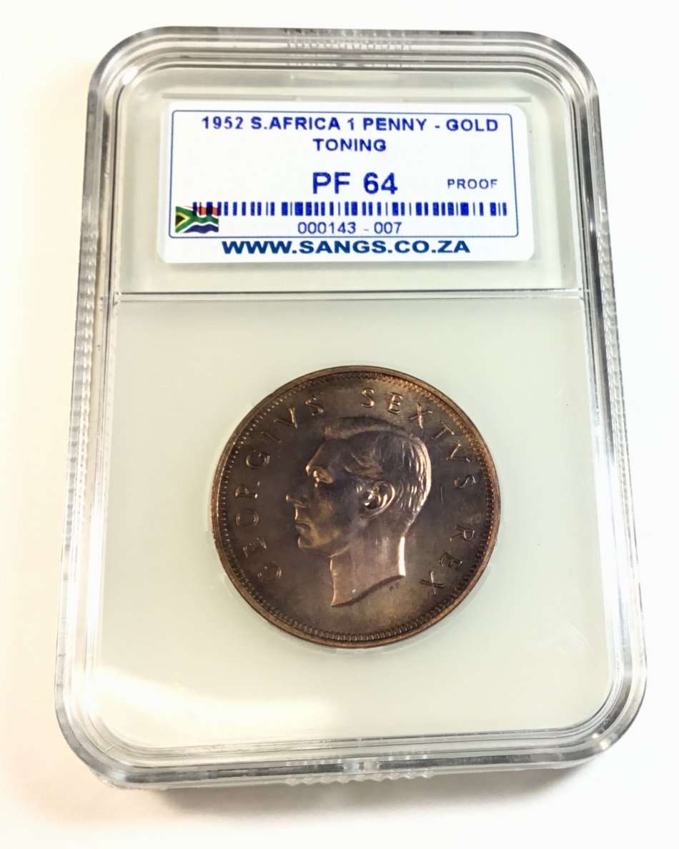 Under R200.00!!  || 1952 Golden Toned One Penny  ||   - Graded PF64 -