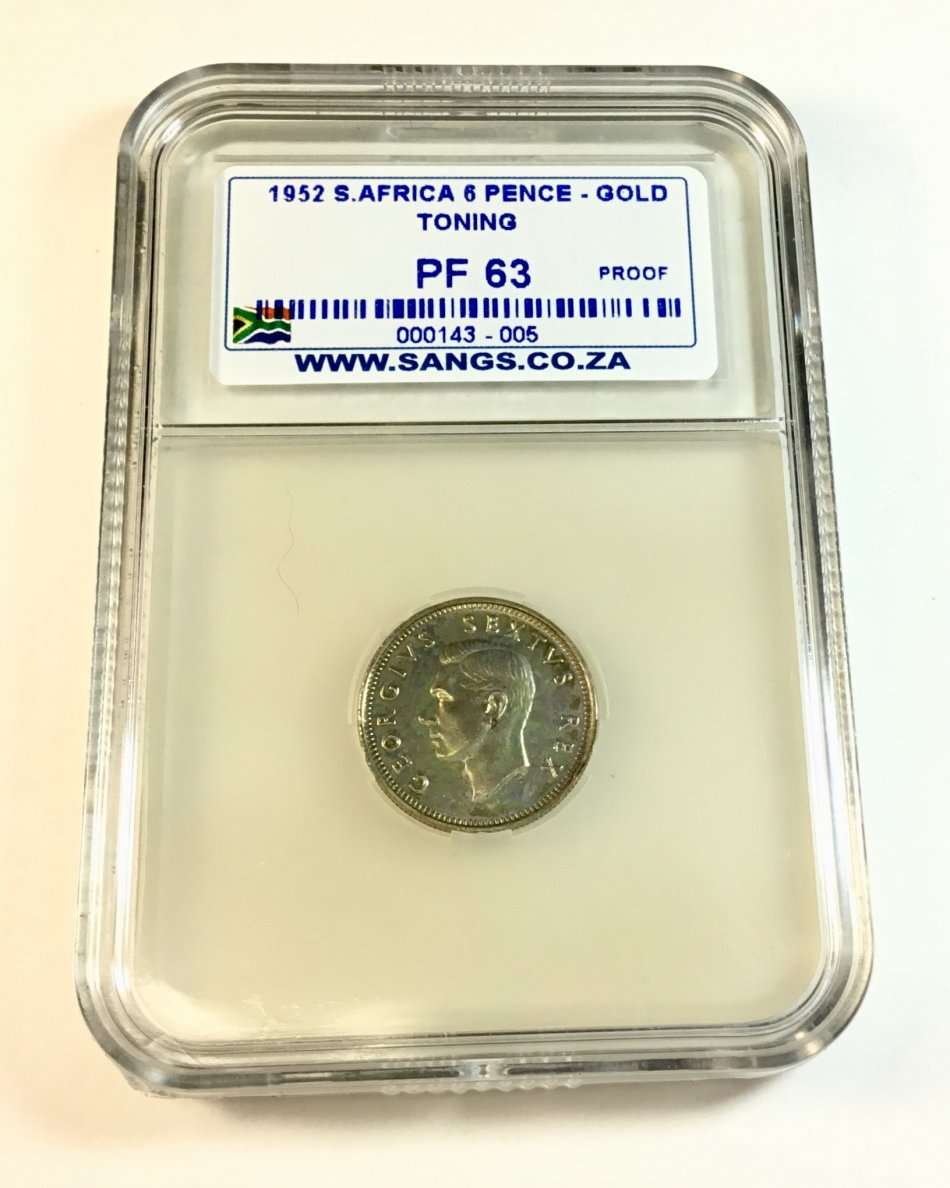 ** 1952 Golden Toning SIXPENCE **  -Graded PF63-