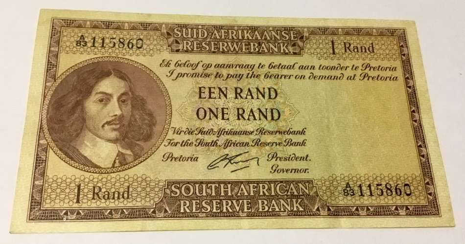 1962 One Rand Bank Note - First Issue, Type 3 & 4
