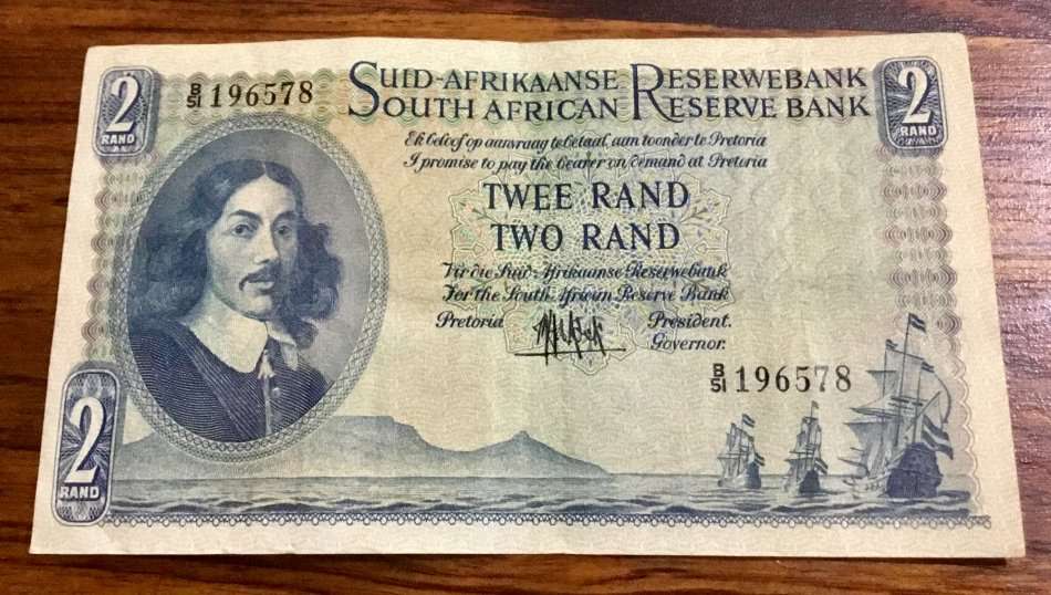 1961 Two Rand Bank Note Afr/Eng - Fourth & Only Issue, type 1 & 2 - See Photos