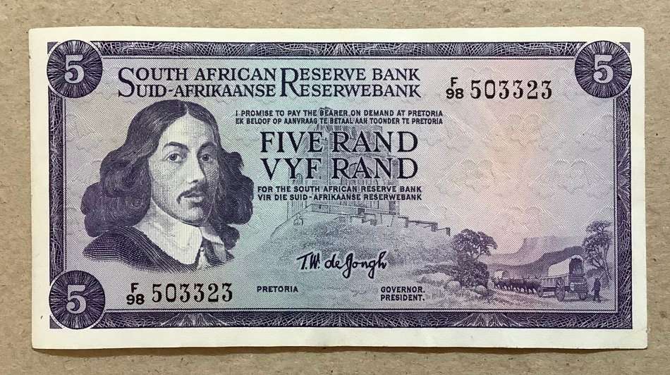 TW DE JONGH Five Rand Note EF