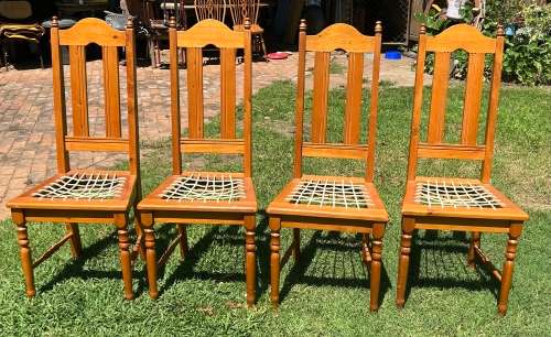 4 x Oregan Pine Riempie Chairs