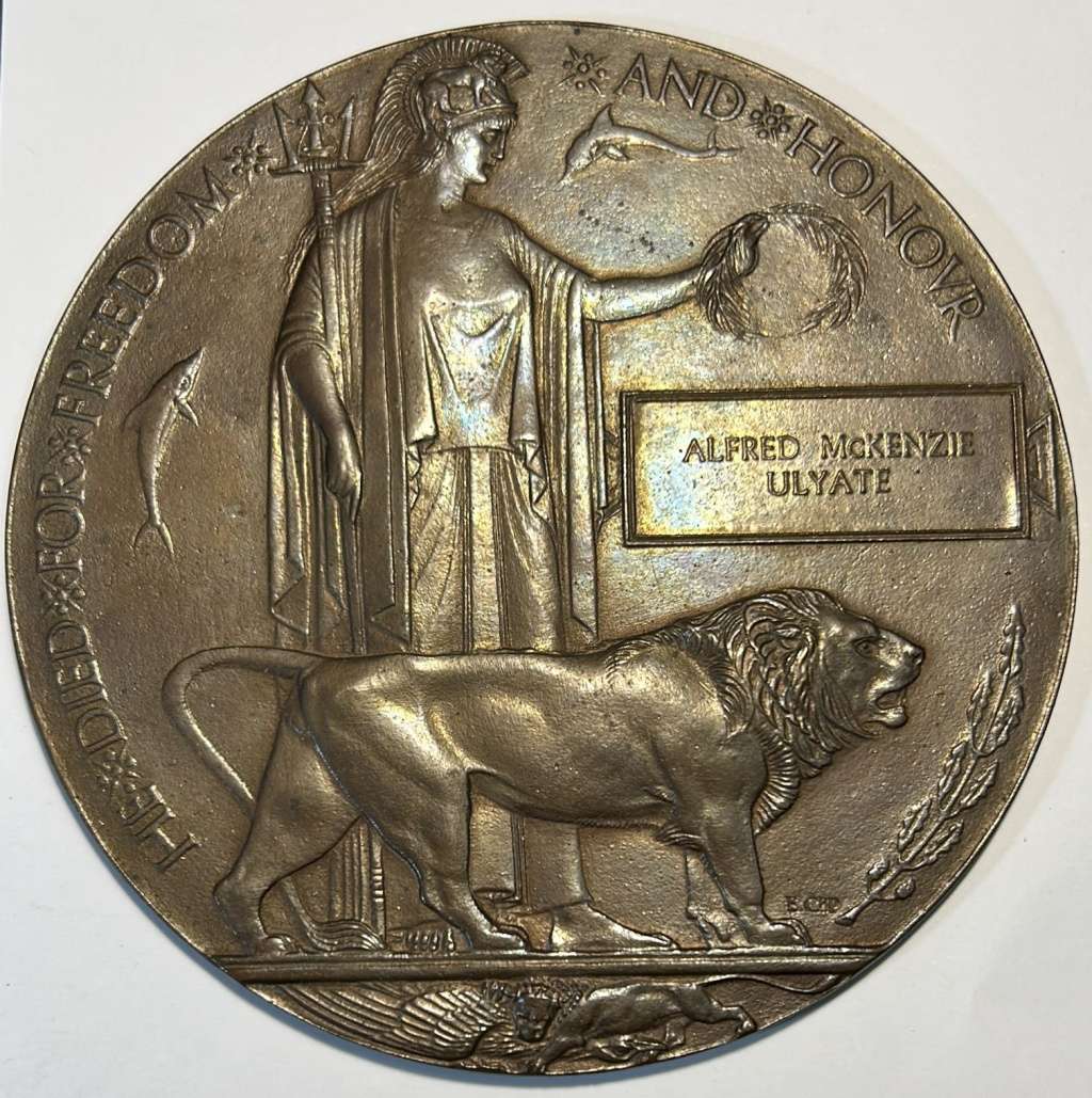 Delville Wood South African Casualty - Full Size Trio with Death Plaque: 9081 Corporal A.MC K.Ulyate