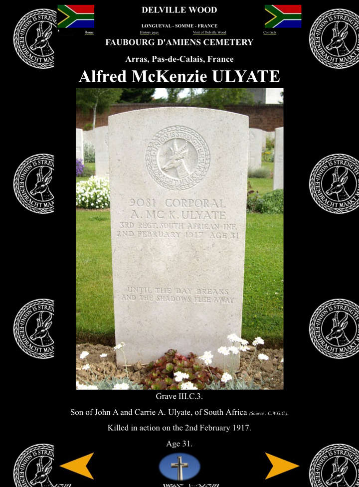 Delville Wood South African Casualty - Full Size Trio with Death Plaque: 9081 Corporal A.MC K.Ulyate