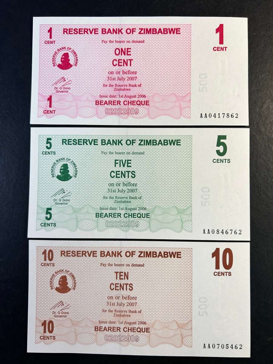 Zimbabwe bearer cheques x 3