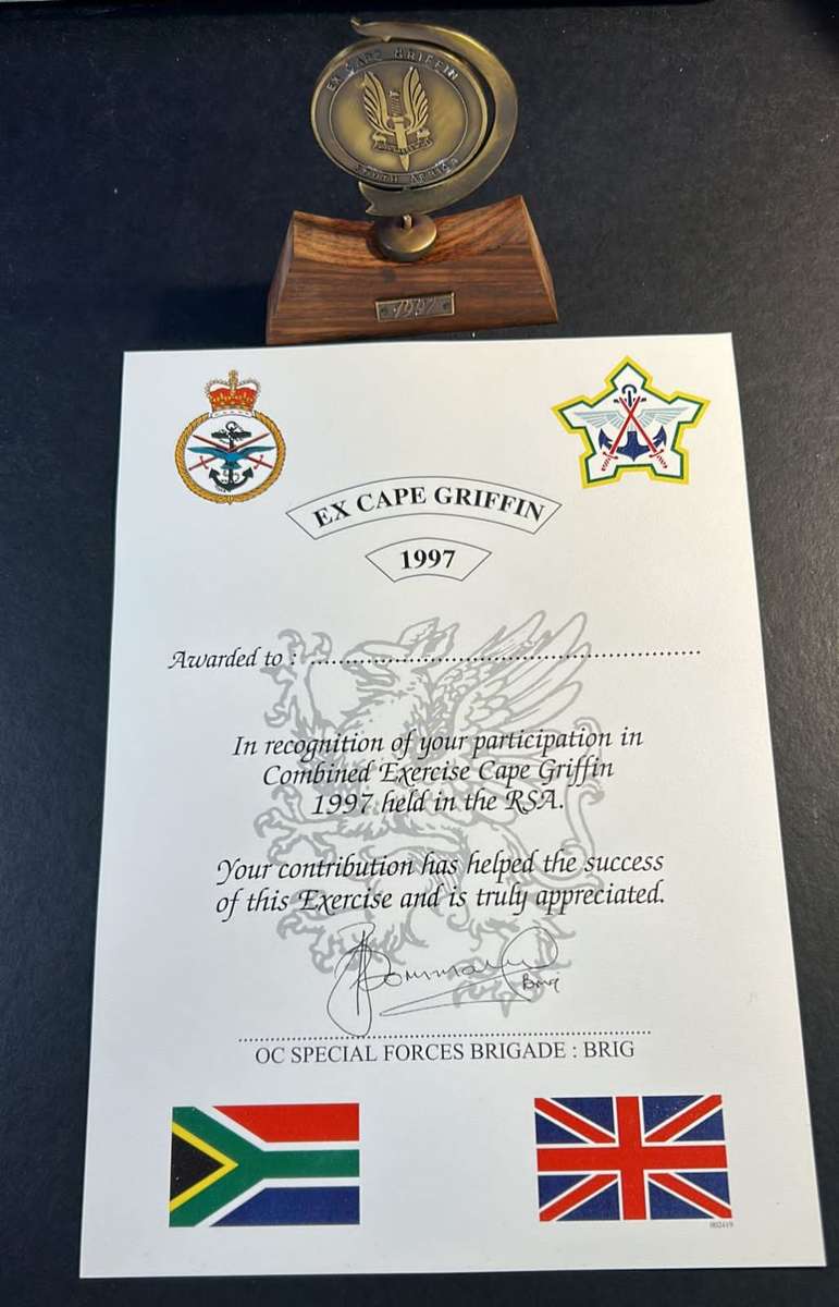SANDF - Special Forces ` Exercise Cape Griffin ` Trophy and Certificate