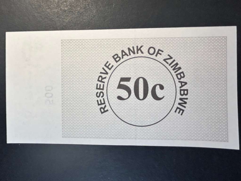 Zimbabwe 50 cent bearer cheque.
