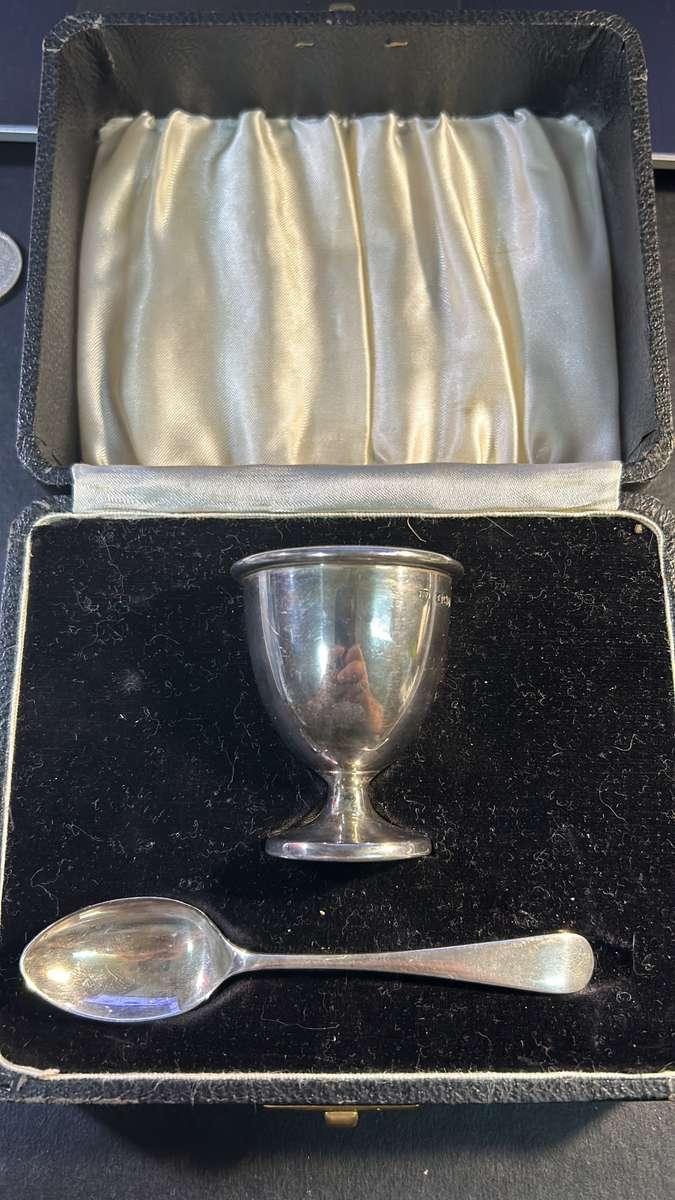 Antique baby Christening gift set in sterling silver.