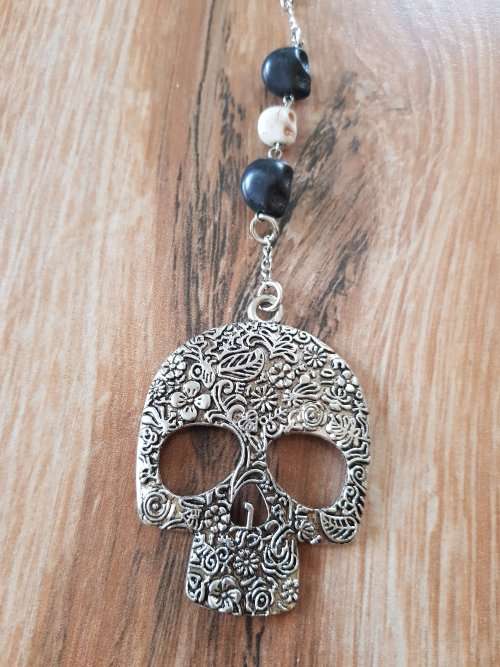 Candy Skull Beaded Necklace With Large Sugar Skull Pendant | Floral Skull | Day Of The Dead