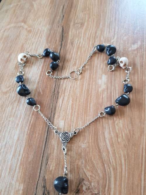 Candy Skull Beaded Necklace With Large Sugar Skull Pendant | Floral Skull | Day Of The Dead