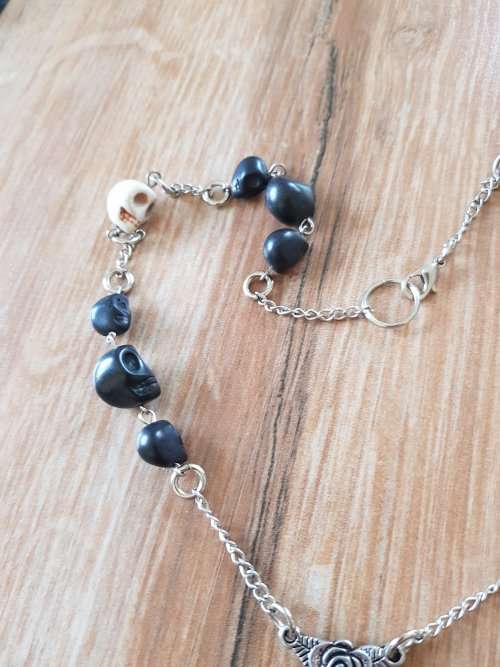 Candy Skull Beaded Necklace With Large Sugar Skull Pendant | Floral Skull | Day Of The Dead