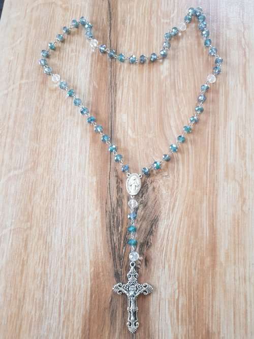 Gun Metal Fire Polished Czech Crystal Rosary Necklace | Catholic Jewellery | Religious Jewelry