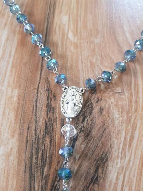 Gun Metal Fire Polished Czech Crystal Rosary Necklace | Catholic Jewellery | Religious Jewelry