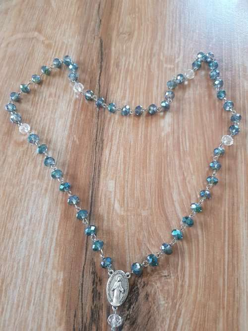 Gun Metal Fire Polished Czech Crystal Rosary Necklace | Catholic Jewellery | Religious Jewelry