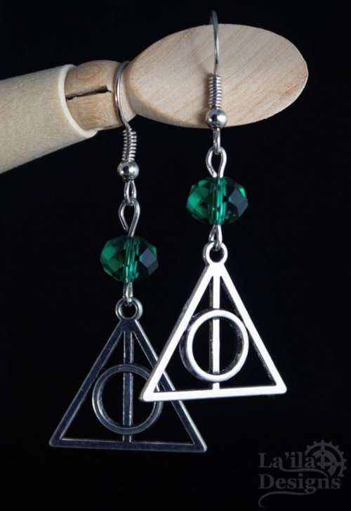 Deathly Hallows Harry Potter Earrings, Slytherin House Dangle Earrings, Fandom Drop Earrings, HP