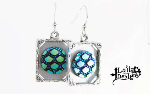 Framed Scale Earrings, Mermaid Jewellery, Dragon Egg Earrings