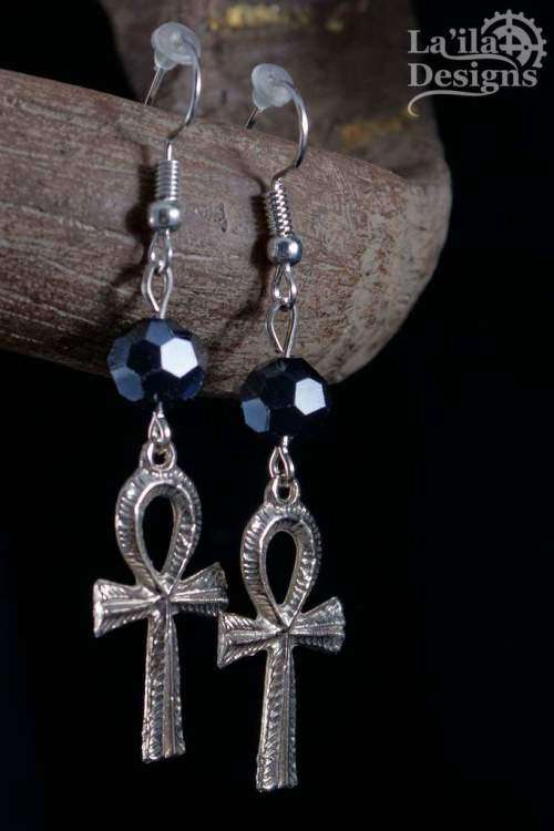 Ankh Beaded Earrings, Ankh Cross Bead Dangle Earrings