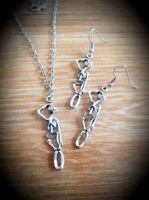 Skeleton Hangman's Noose Necklace, Skull Jewellery, Necklace & Earrings Combo Deal