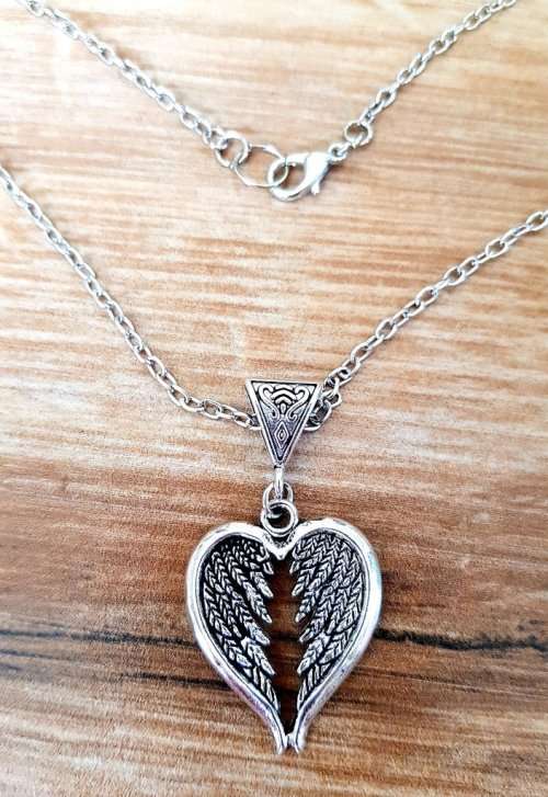 Heart Wings Necklace, Wing Heart Pendant, Angel Wing Heart Pendant