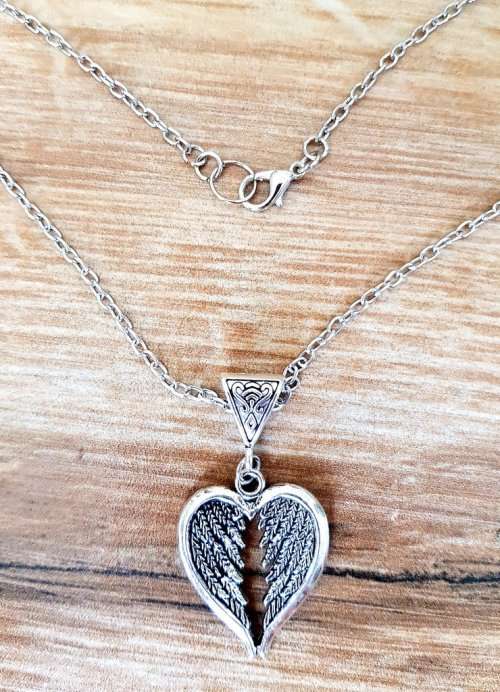 Heart Wings Necklace, Wing Heart Pendant, Angel Wing Heart Pendant