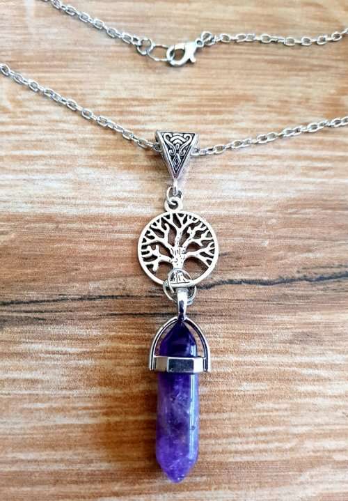 Tree Of Life & Organic Amethyst Crystal Necklace, Organic Gemstone Jewellery, Tree Pendant