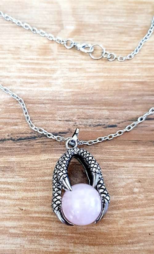 Dragon Claw Crystal Necklace | Rose Quartz | Organic Jewellery | Mystical Creature | Esoteric