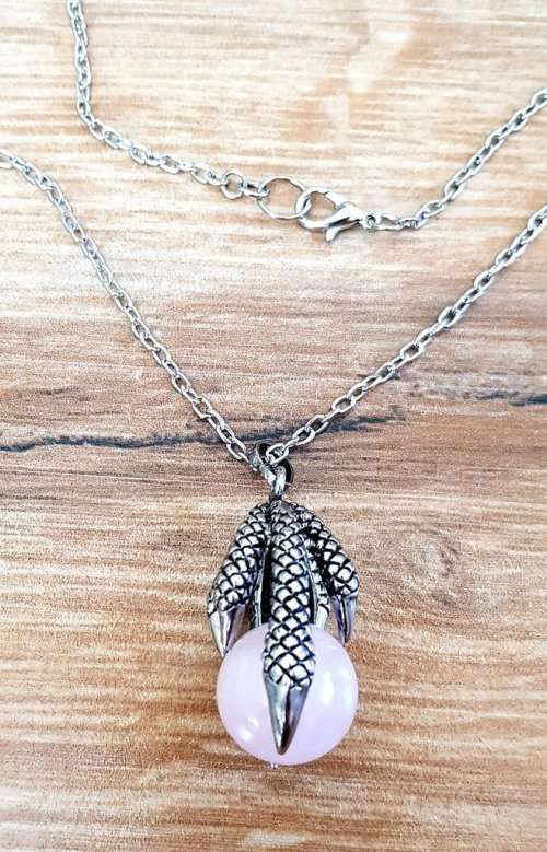 Dragon Claw Crystal Necklace | Rose Quartz | Organic Jewellery | Mystical Creature | Esoteric