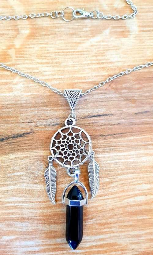 Dream Catcher & Organic Amethyst Crystal Necklace, Organic Gemstone Jewellery, Dreamcatcher Necklace