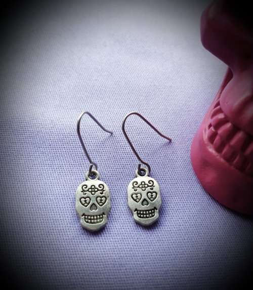Sugar Skull Earrings, Day Of The Dead Jewellery, Skeleton Accessories