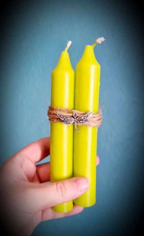 Witchy Bunch Of Ritual Candles ~ Green, Brown, Dragonfly