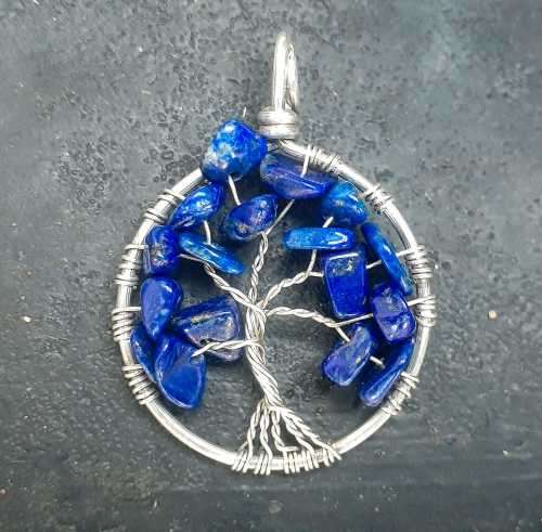 Lapis Lazuli Tree Of Life In Sterling Silver Pendant Necklace