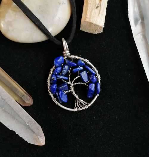 Lapis Lazuli Tree Of Life In Sterling Silver Pendant Necklace
