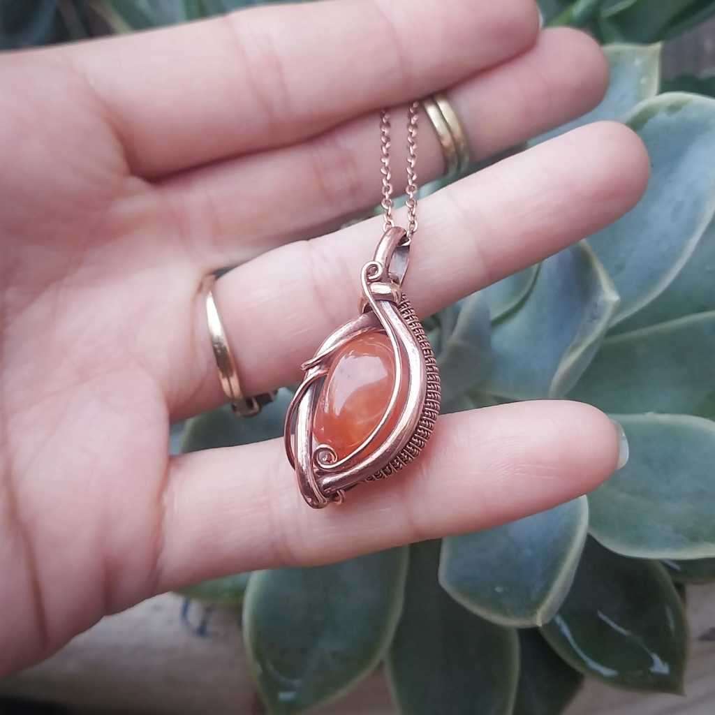 Tumbled Carnelian in Copper Pendant Necklace