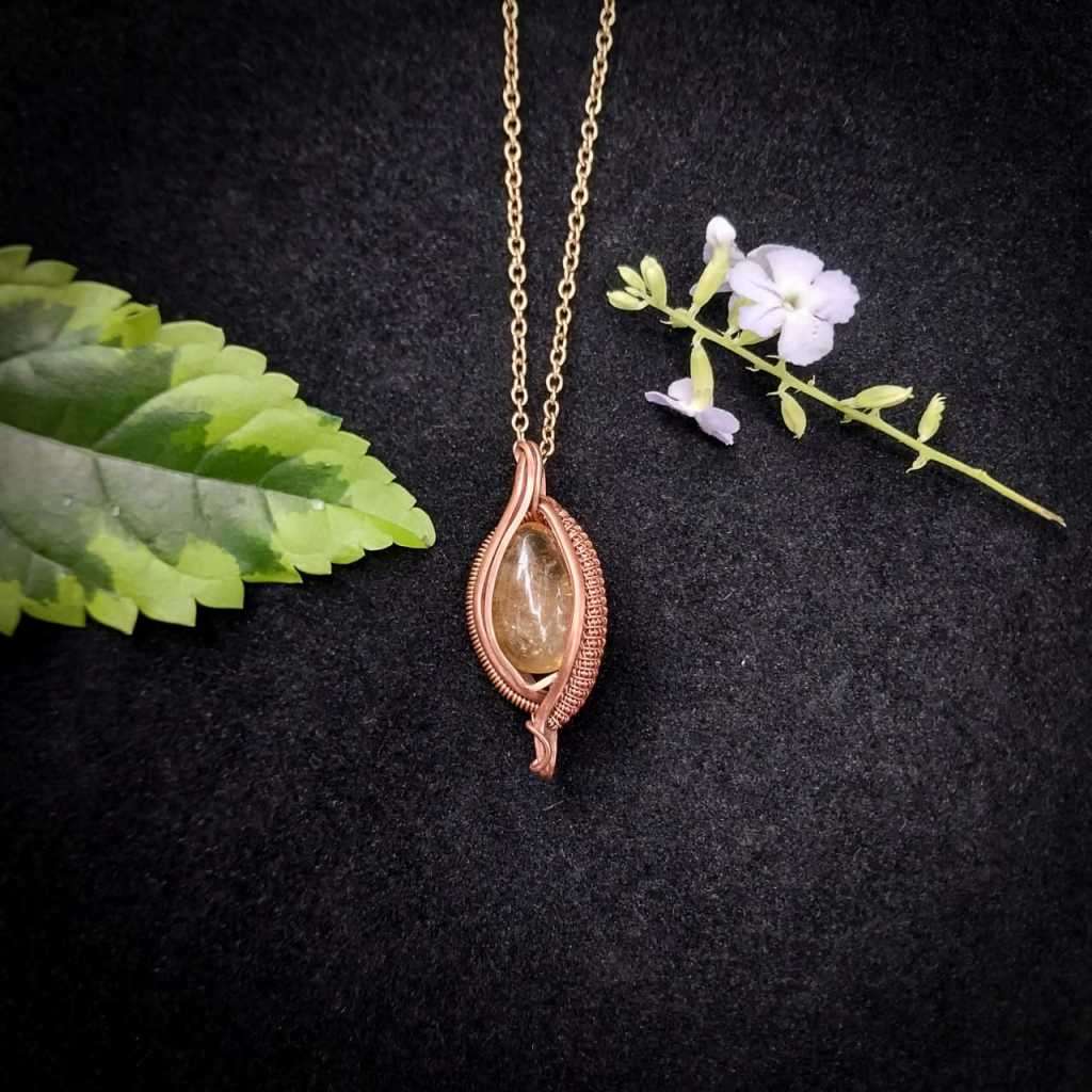 Citrine In Copper Pendant Necklace