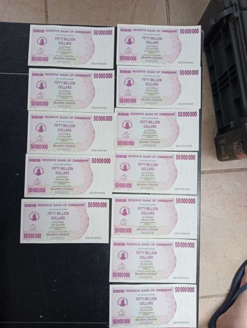 Set of 12 x 50 Million Zimbabwe Dollar Notes AD Series UNC