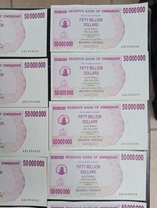 Set of 12 x 50 Million Zimbabwe Dollar Notes AD Series UNC