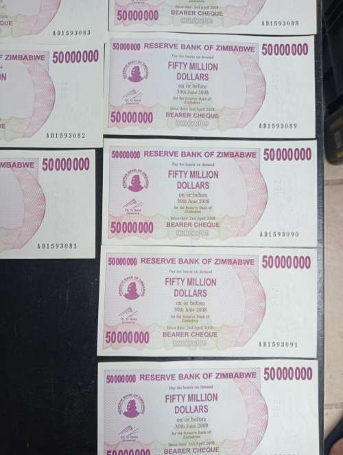 Set of 12 x 50 Million Zimbabwe Dollar Notes AD Series UNC