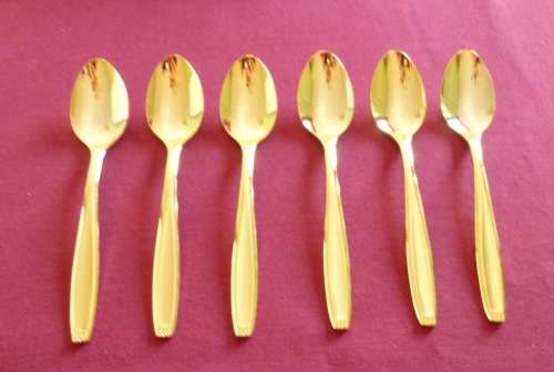 Set of six gold plated teaspoons